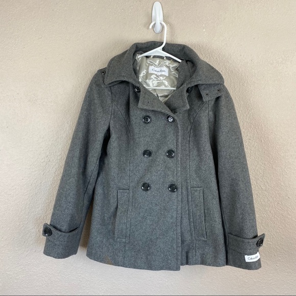 Calvin Klein Hooded Wool Quilted Lined Peacoat Gray 8 - Picture 1 of 11